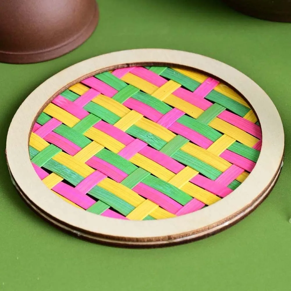 Eco-Friendly Bamboo Coaster DIY Pre-cut Natural Wood Woven Coaster Pack Geometry Shapes Multicolor Handmade Cup Mat Craft Lovers