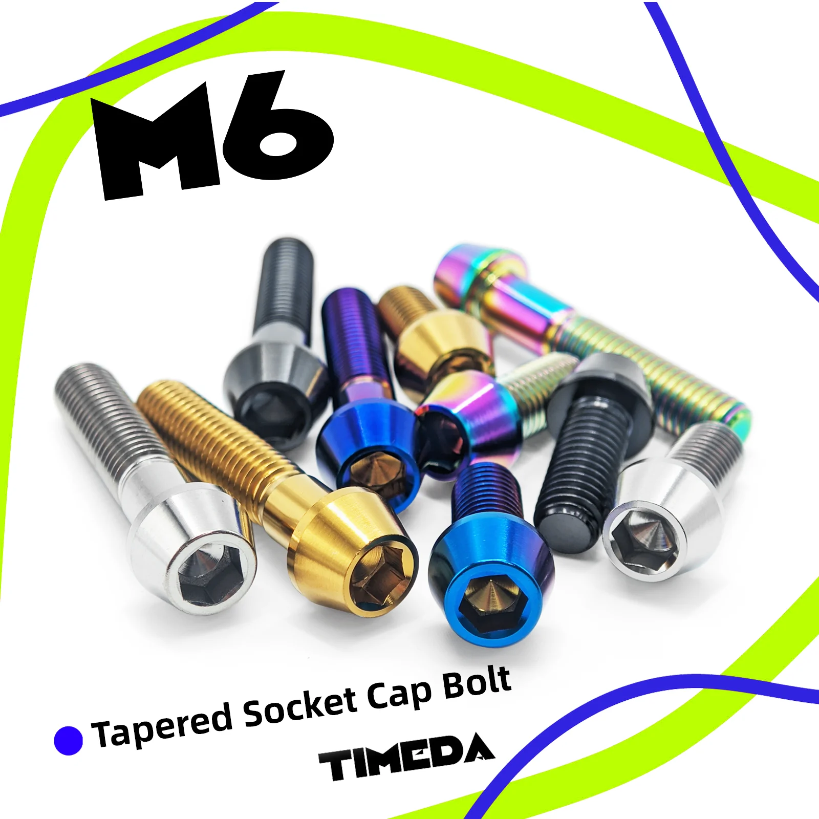 M6 Titanium Tapered Socket Cap Bolts Pitch 1.0 GR5 Ti-6Al-4V for Motorcycle MTB Bicycle Disc Brake E-Bike Lightweight Rustproof