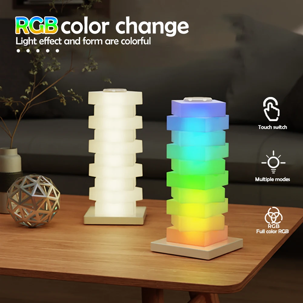 Rgb diy lâmpada de mesa com carregador sem fio criativo cabeceira luz da noite gradiente casa atmosfera decoração presente pequena luz da noite