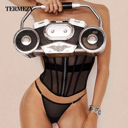 TERMEZY Sexy Corset Lingerie Women Lace Push Up Girdling Thong Set Shrink Straps Slimming Underwear Fishbone Ventilate Corset