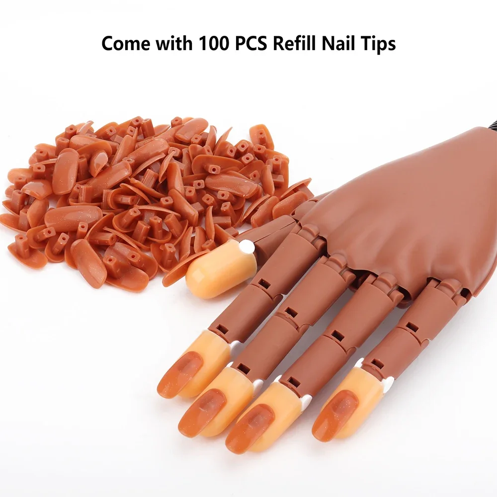 Practice Hand for Acrylic Nails 100 Pcs Nail Tips Flexible Training Hand Professional Nail Art Hand Tool Adjustable False Finger