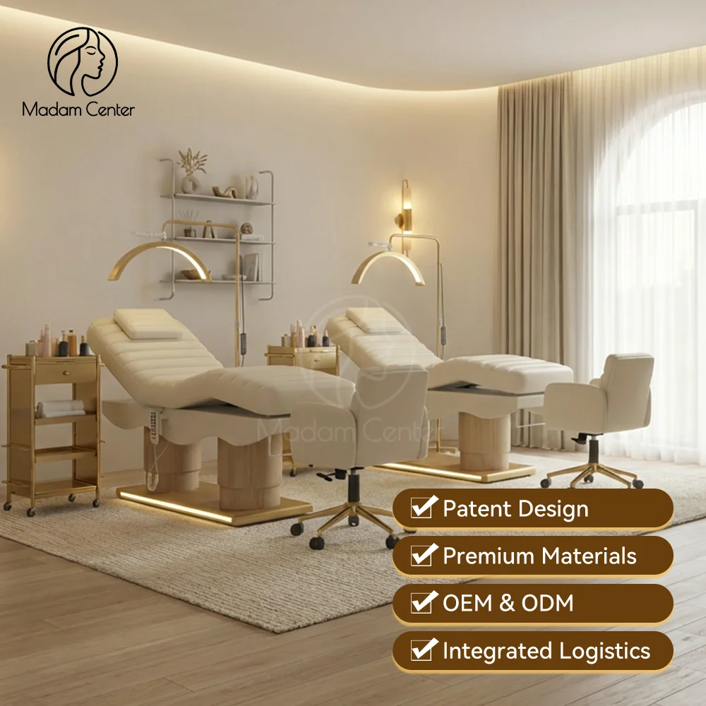 Madamcenter Modern Foldable 4 Motor Electric Beauty Bed with PU Leather for Salon Facial Treatment