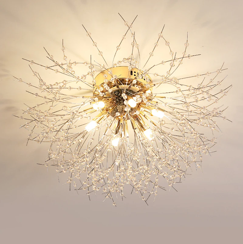 LED G9 Firework Chandelier Dandelion Pendant Lamp Living Room Bedroom Ceiling Light with Crystal Branches for Room Decor Lustre