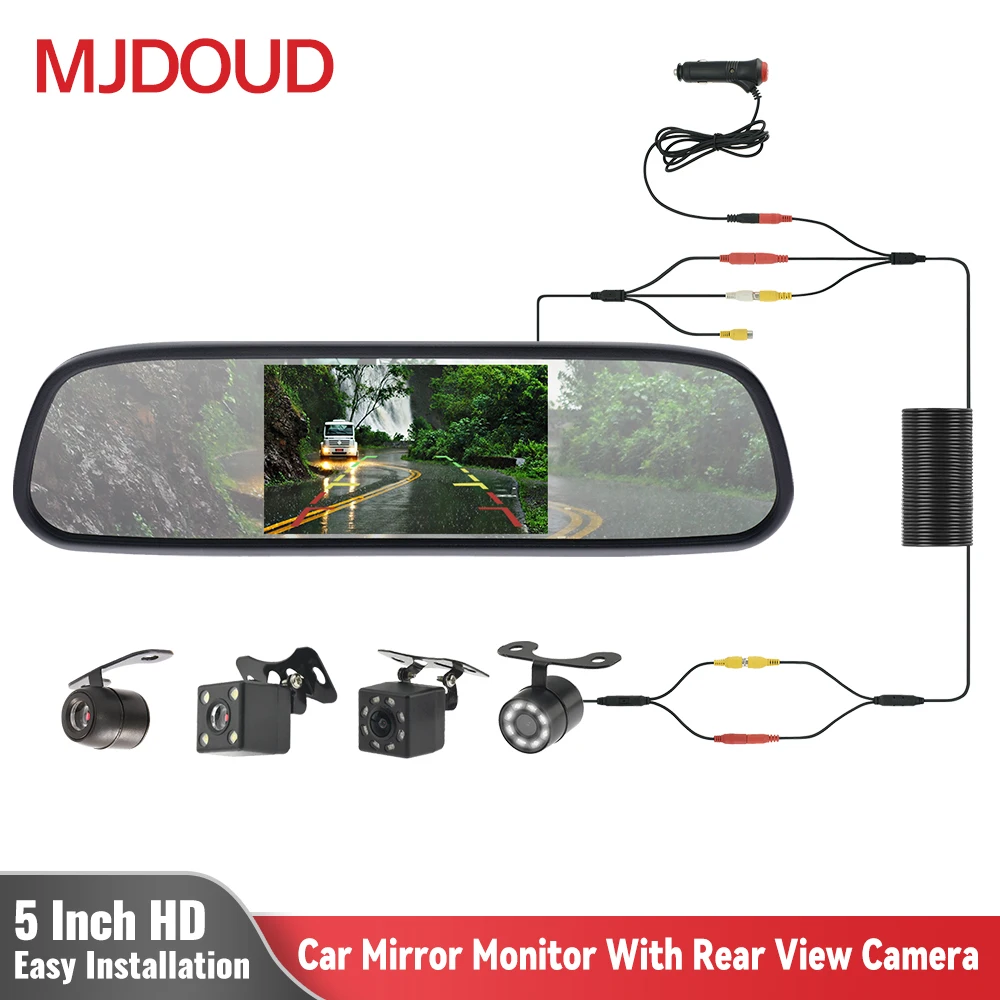 MJDOUD Car Rear View Camera with Mirror Monitor for Vehicle Parking Hd Reversing Camera 5 Inch Mirror Screen Easy Installation