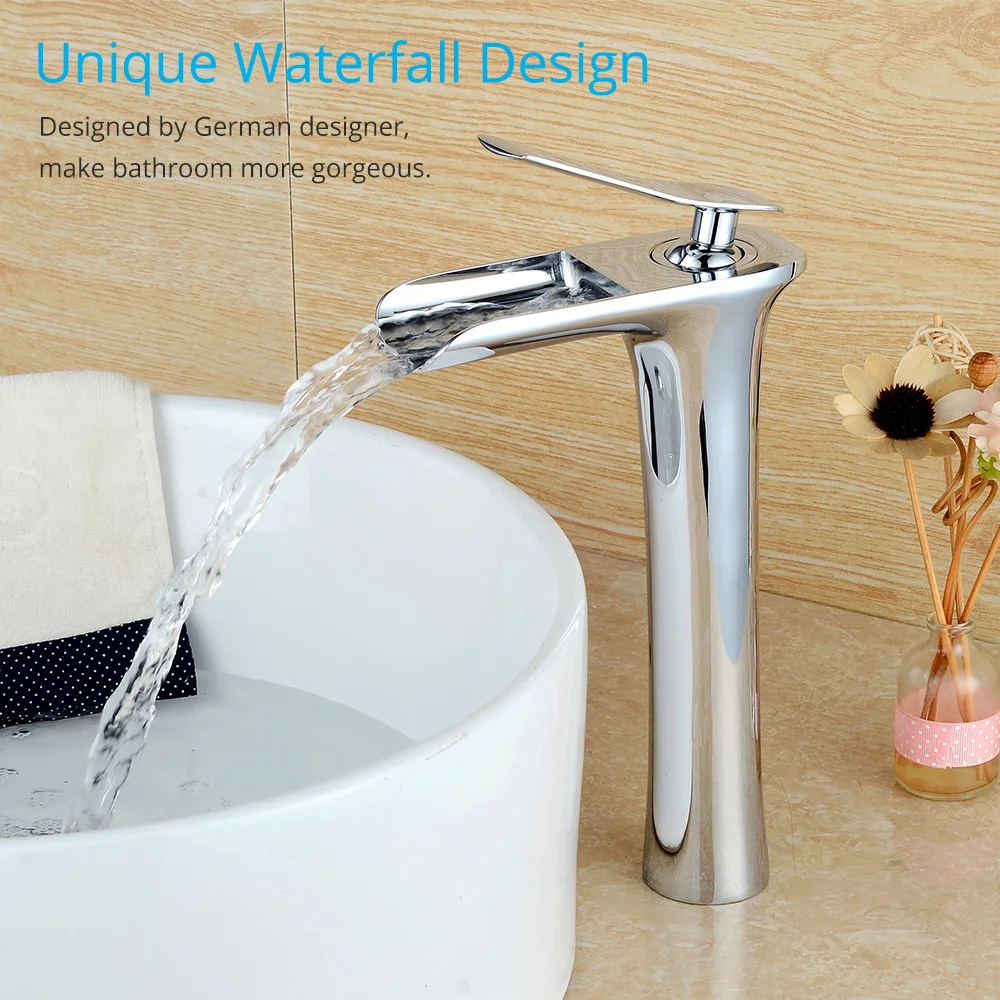 

Wovier Waterfall Sink Faucet Chrome Single Handle Single Hole Mixer Bathroom Taps Widespread Basin Faucets Tall Body