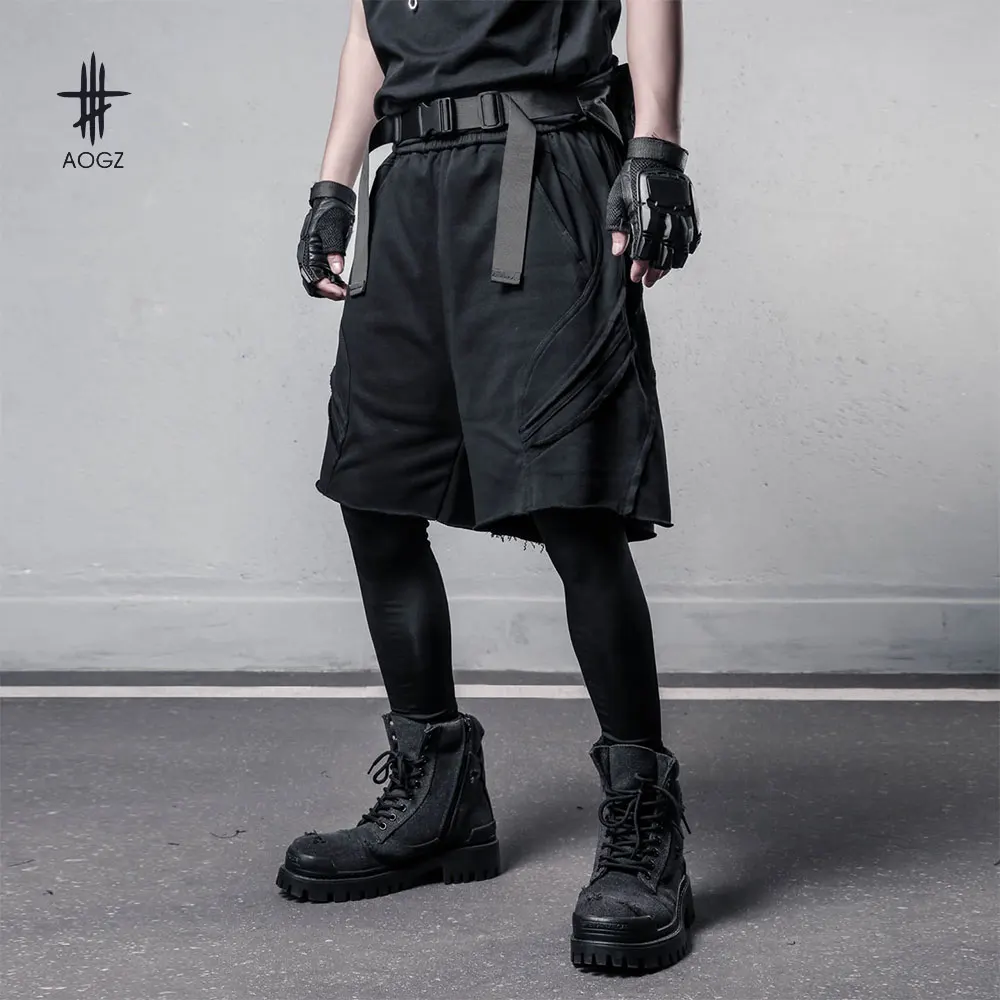 

AOGZ хип-хоп с эластичной резинкой на талии, спортивные повседневные хлопковые шорты, уличная одежда, мужские модные свободные шорты в стиле Харадзюку, укороченные брюки