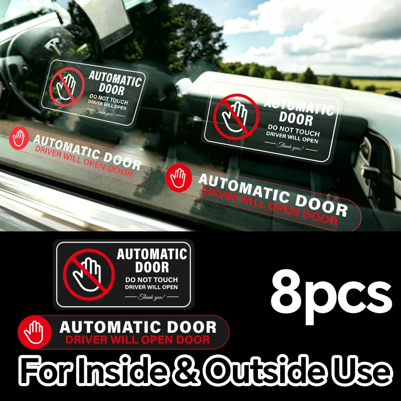 8Pcs Car Automatic Door Warning Sticker Transparent Decal Inside & Outside Do Not Touch Auto Door Safety Reminder Decor