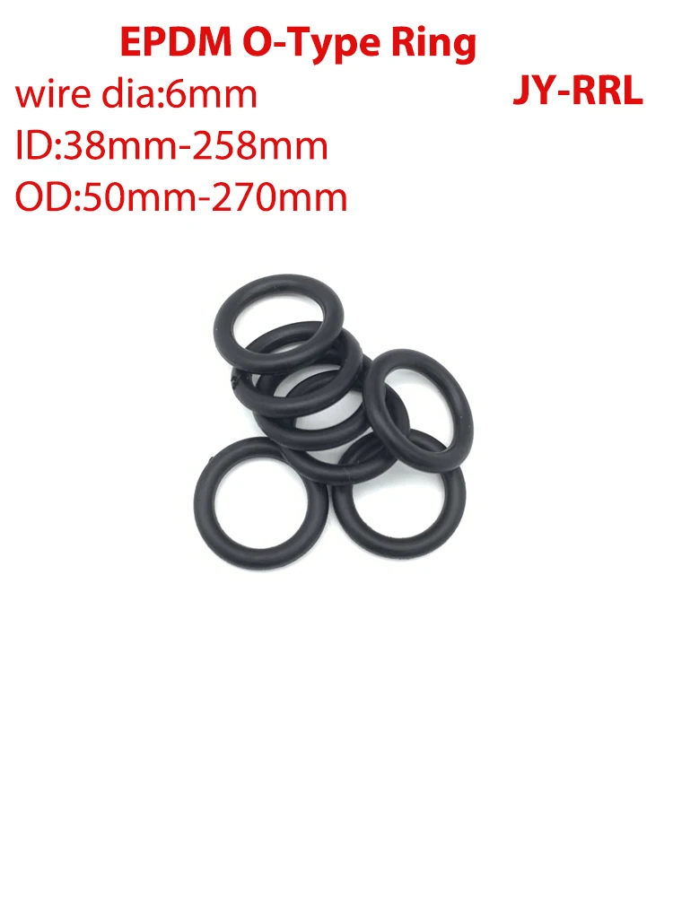 O-Type Ring Seal Gasket Thickness CS 6mm ID 38~258mm OD 50~270mm EPDM Rubber Insulated Waterproof Washer Round Shape Nontoxic