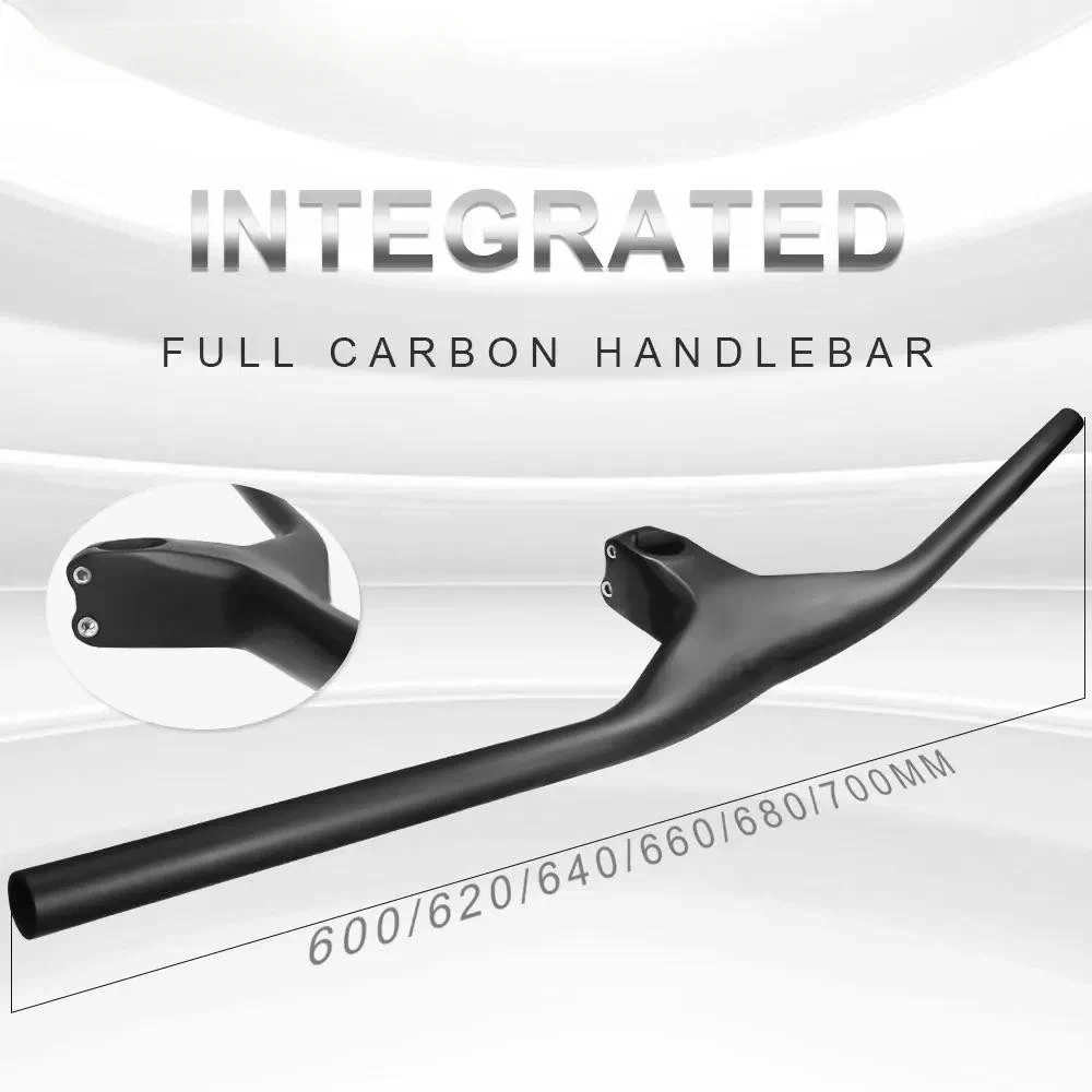 NO Logo Full Carbon Fiber Integrated MTB Handlebar and Stem 28.6mm for Mountain Bike 70/80/90/100mm 600-800mm Matt Black