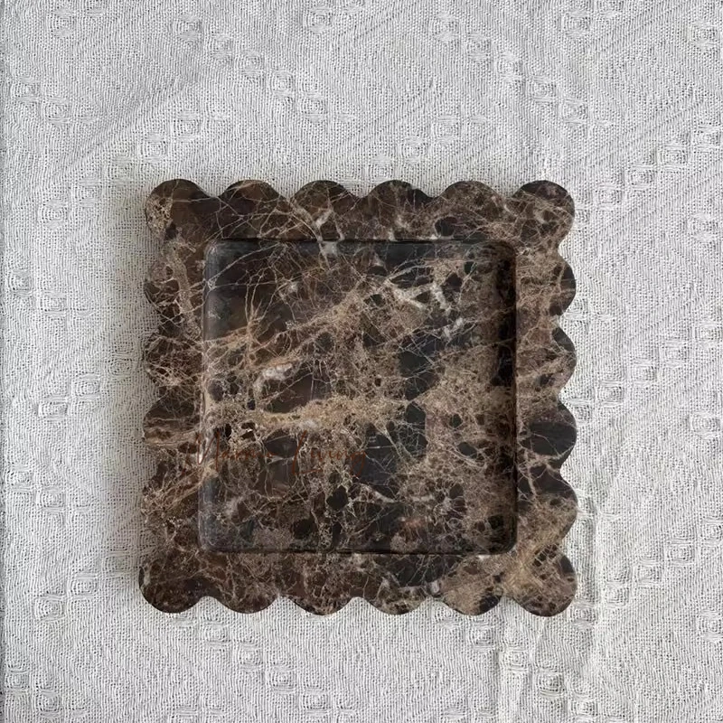 Wabi Sabi Natural Marble Tray Scalloped Edge Decor Creative Living Room Display Home Decor Stone Ornament