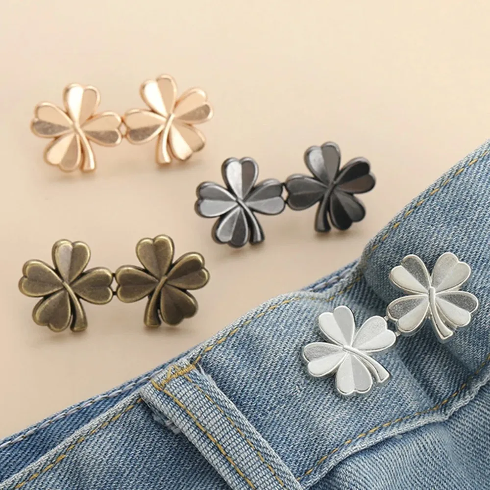5PCS Four Leaf Clover Tighten Waist Button Metal Detachable Retractable Button Reduce Waist Adjustable Waist Clip Jeans