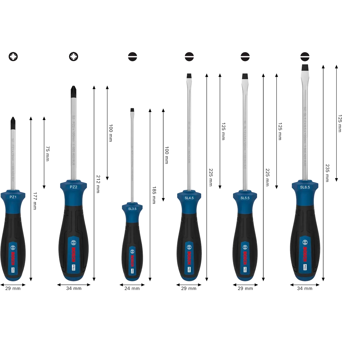 BOSCH 1600A03HU4 PRO Screwdriver PZ/SL Set 6 Pcs Hand Tools