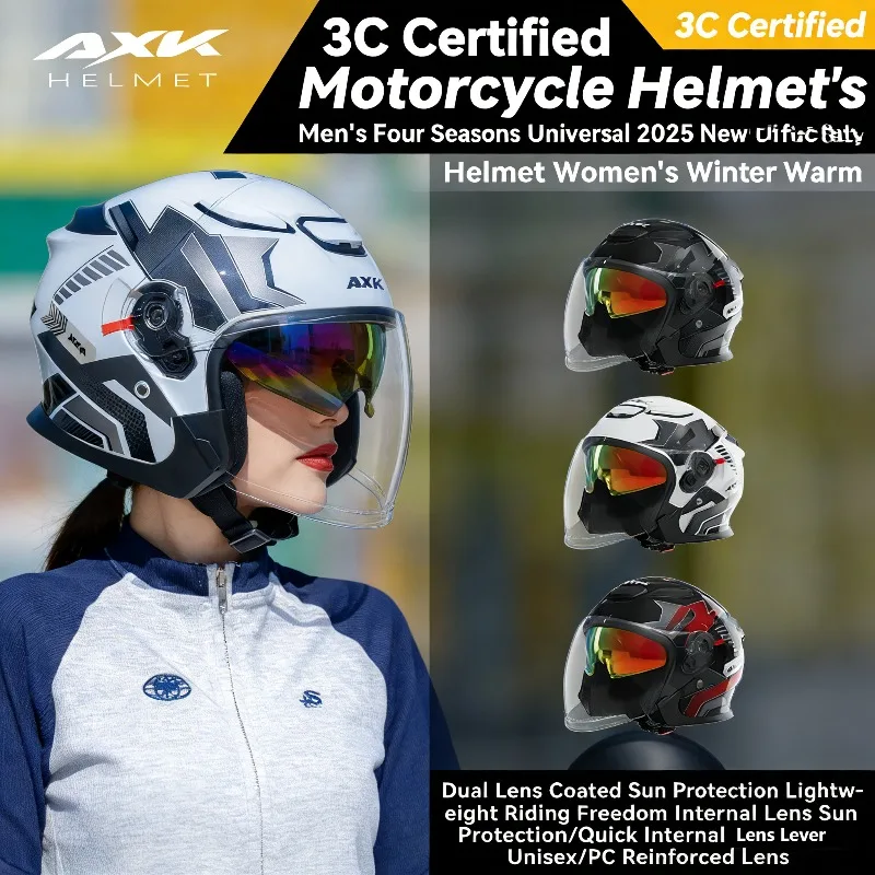

3C Certified 2026 New Motorcycle Helmet | Four Seasons Unisex Safety Helmet | Winter Warm Electric Scooter Helmet for Men Women