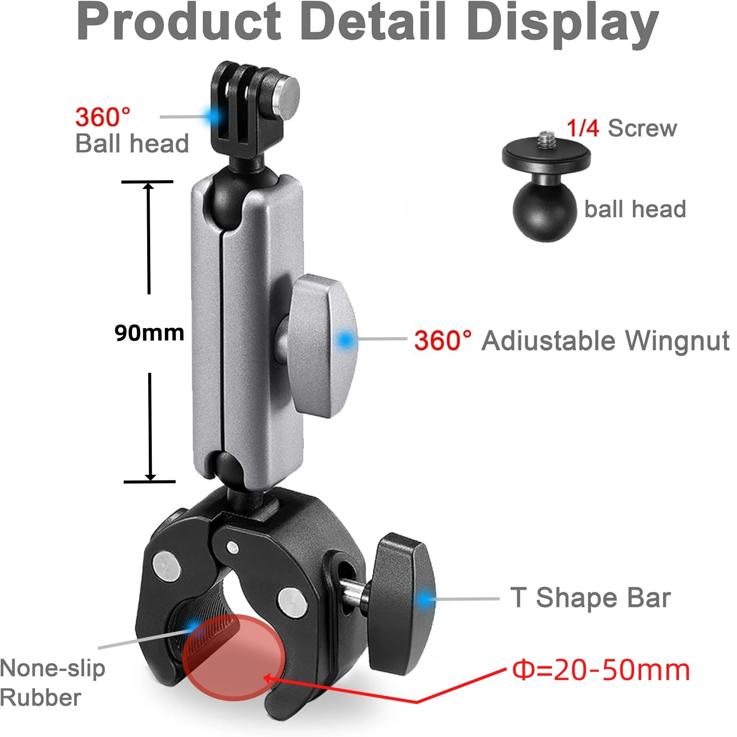 Aluminum Alloy Motorcycle Handlebar Metal Bicycle Clamp Frame 360° For Insta360 X5 X4 GoPro Hero 13 12 Dji Osmo Action Camera