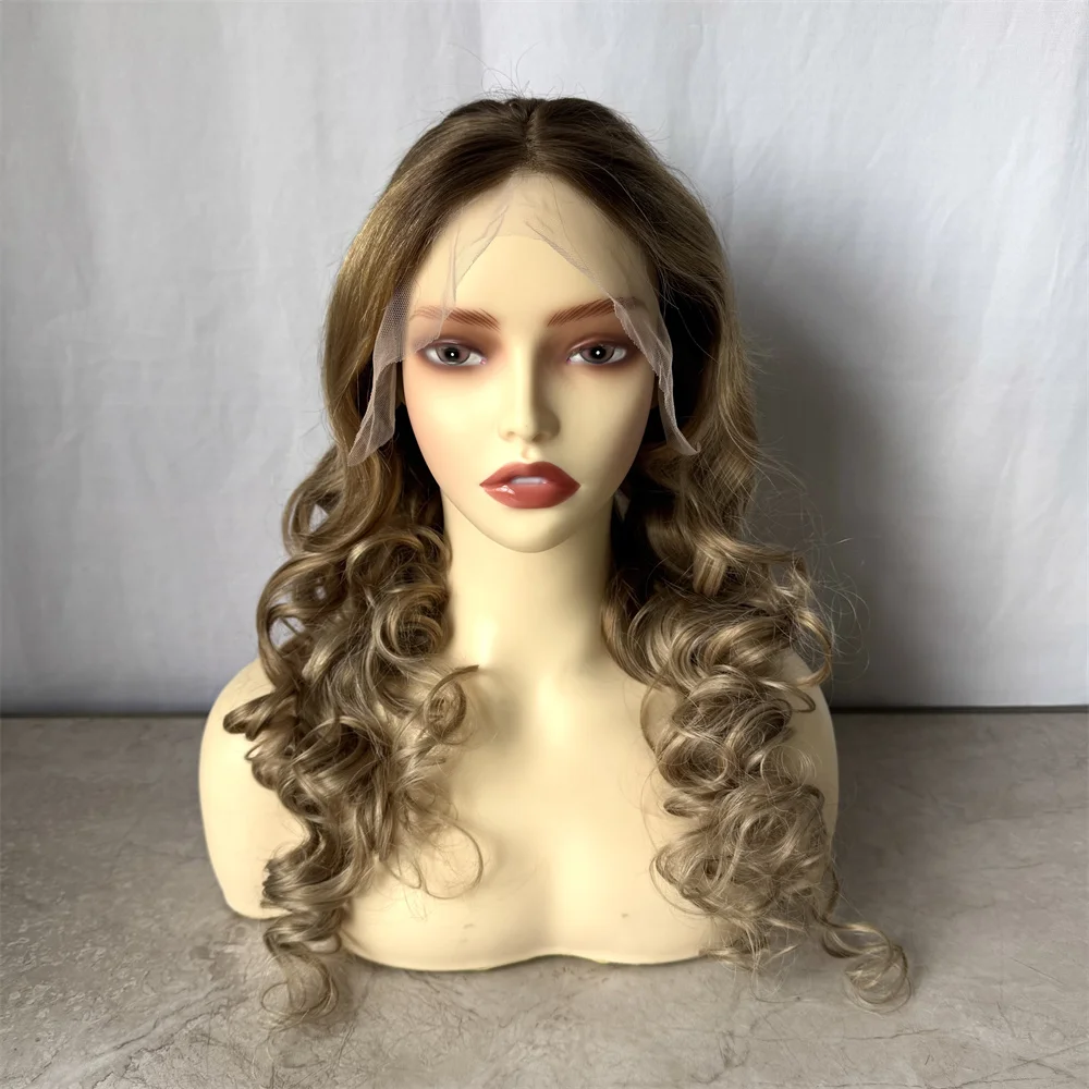 Highlighted Blonde Lace Front Wig for Women 100% Human Hair Curly Wavy Balayage Blonde Wig Brazilian Virgin Real Hair Wigs
