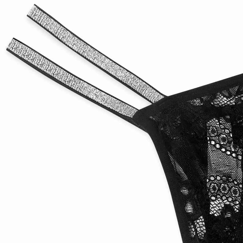 Thongs Women Sexy Mesh Underwear Sexy Double Straps Fine Sparkle Diamond Flower Pattern Medium Waisted Thong Women Panties