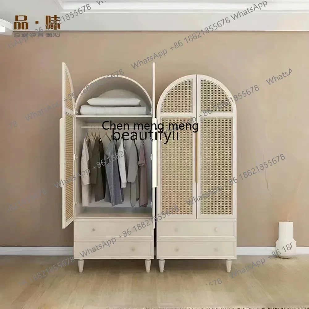 

A R Nordic solid wood rattan wardrobe American simple small apartment double door storage cabinet modern homestay, storage war