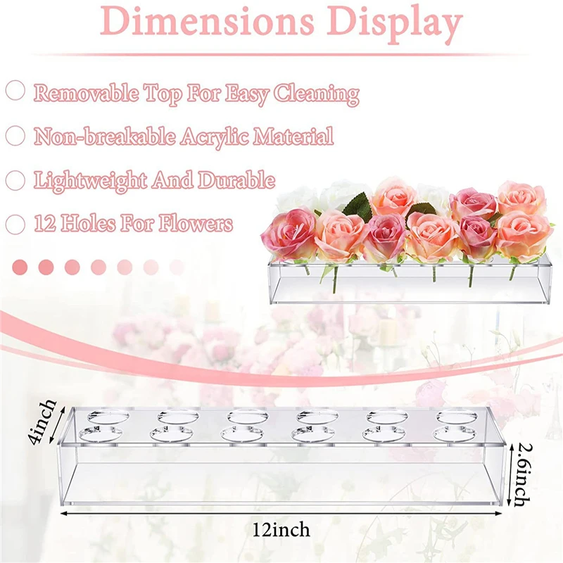 Rectangular Vase, Rose Vase, Transparent Acrylic Flower Vase, Wedding Banquet Table, Flower Center Piece, Modern Low Flower Vase