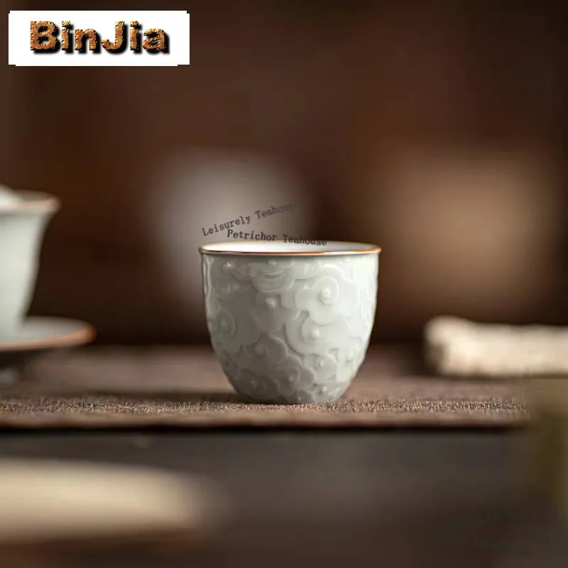 

Чайная чашка 90 мл, антикварная, синяя, с рельефным узором в виде облаков, китайская керамическая мастер-чашка, для воды, эспрессо, кофе, персональная мастер-чашка, для набора для чаепития Кунг-фу