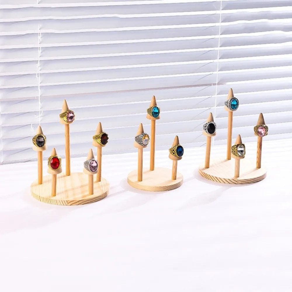 New Round Finger Ring Storage Rack Wood Cone Jewelry Display Ring Display Stand Space Saving Display Props