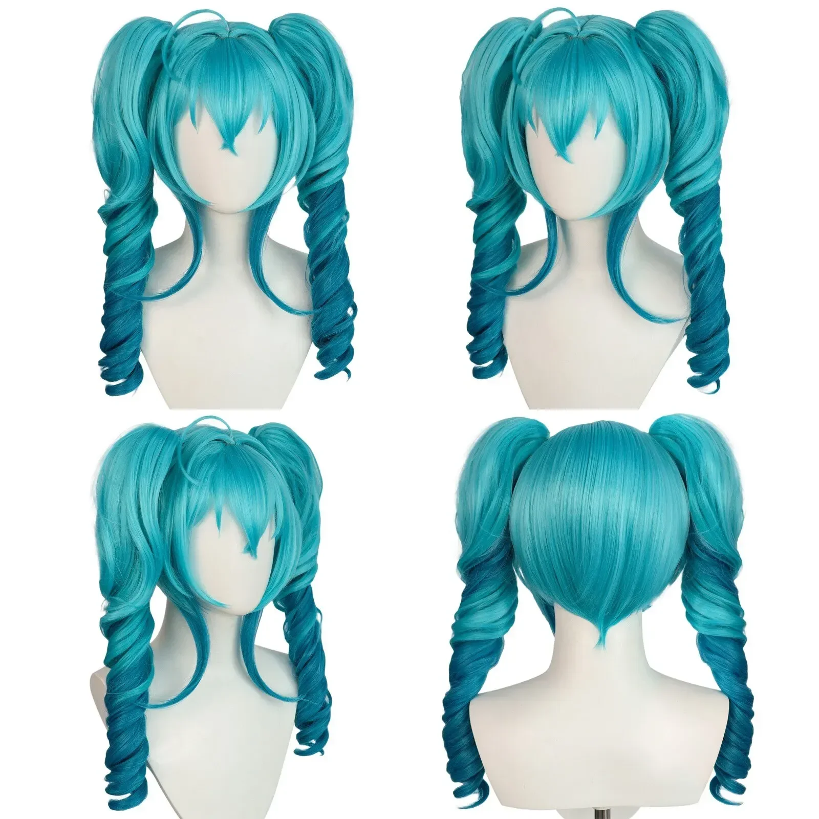 

18"inch Harajuku Blue Mixed Curly Hatsune Miku Cosplay Wig with Double Ponytail for Halloween Christmas Costume Wigs