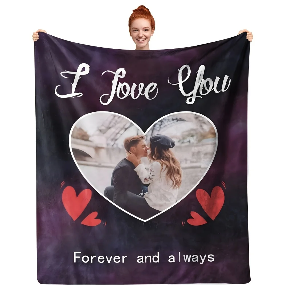 Personalized Custom Photo Flannel Blanket,Forever Love Theme,Custom Gift for Couples and Family Memories,Unique Souvenir Present