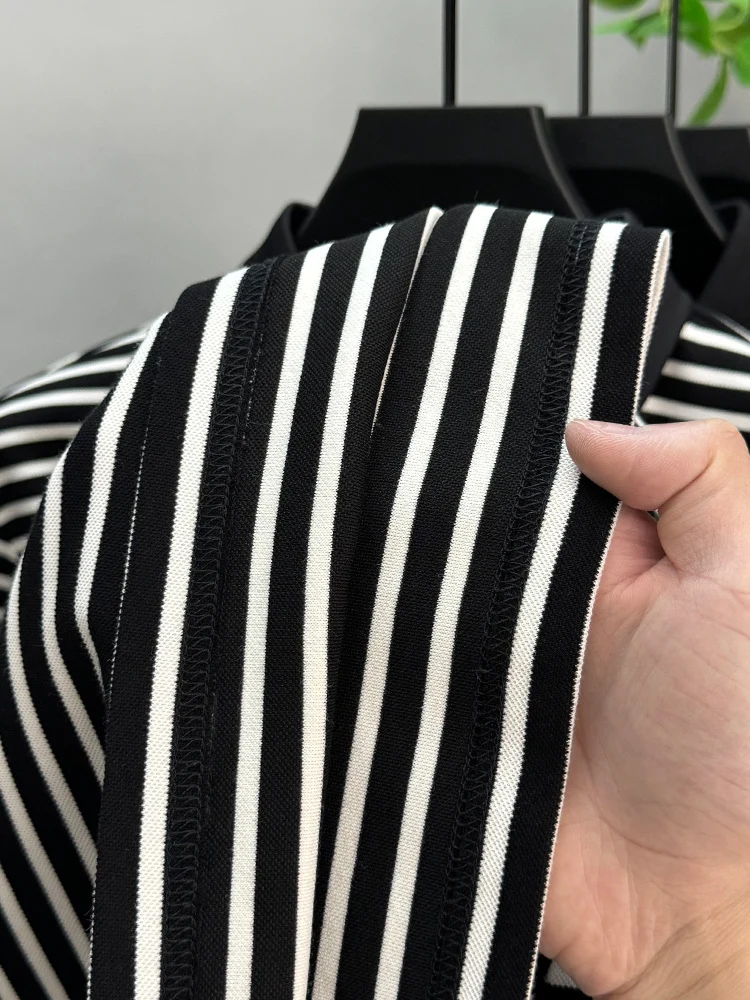 High-end Polo Shirt Men\'s Striped Business Casual Printed Long-sleeved Fashion Spring Autumn Lapel T-shirt Hot stamping Tops