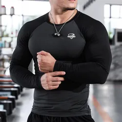 New Men Running Tight Sports T-shirt compression Quick dry long sleeved T-shirt Male brand Gym shirt Fitness Tees Training Tops