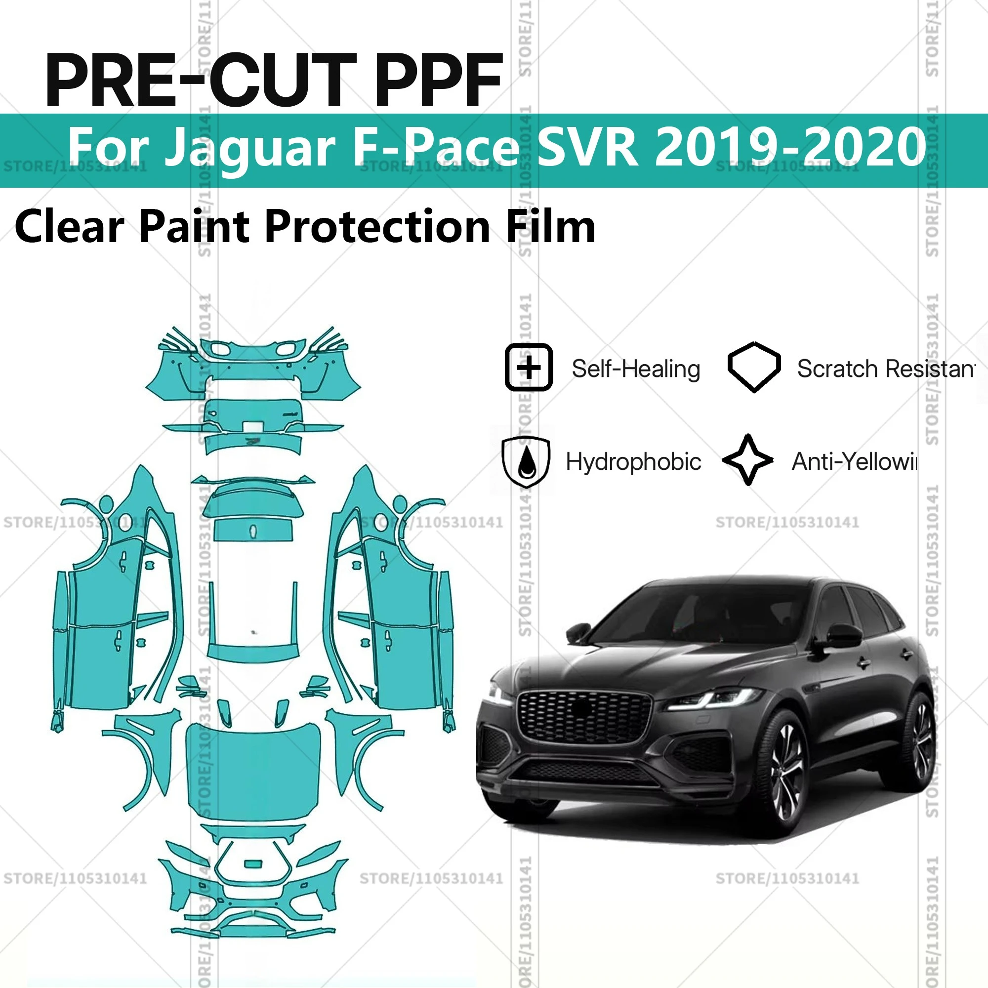 

Для Jaguar F-Pace SVR 2019-2020: Предварительно вырезанная прозрачная защитная пленка PPF для автомобиля, профессиональная автомобильная пленка PPF для полной оклейки кузова