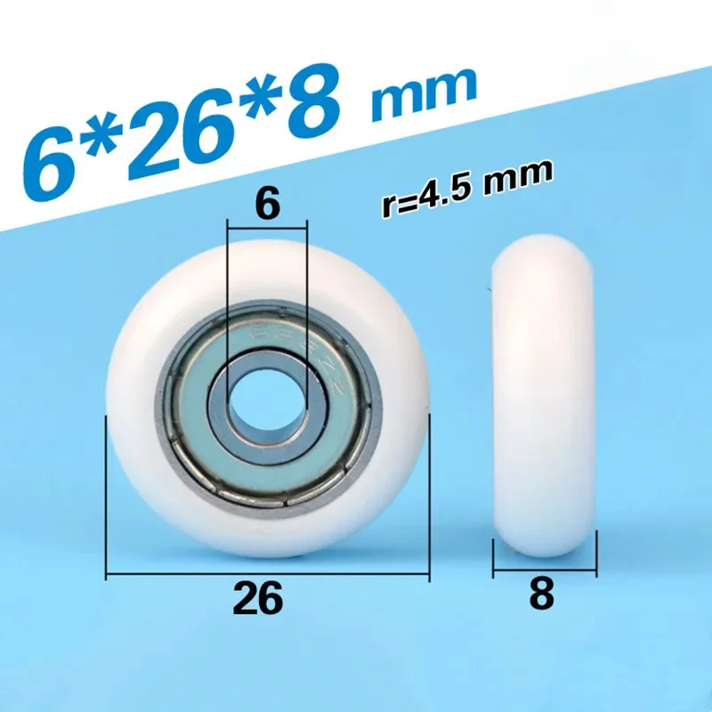 circular arc plastic coated bearing 626ZZ 6*26*8mm POM nylon pulley roller track wheel bore size 6mm diameter 26mm