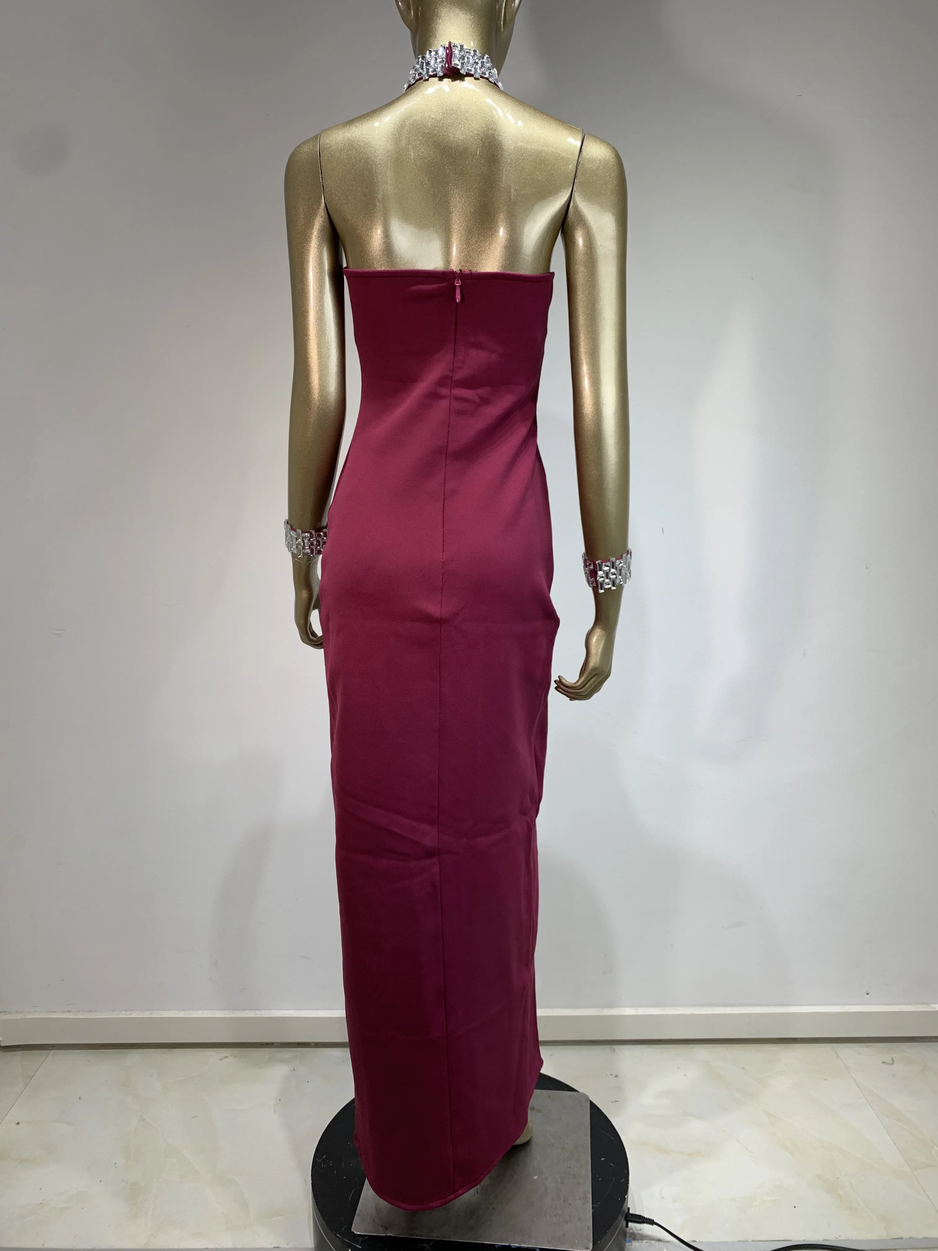 Women Celebrity Luxury Sexy Diamonds Purple Black Maxi Long Bodycon Bandage Dress 2024 Elegant Evening Club Party Dress