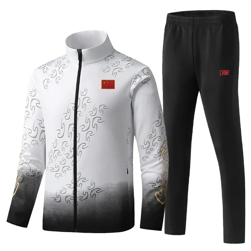秋冬武術選手国家ユニフォーム卓球スポーツウェアトップ + パンツ学生グループトレーニング中国チームユニフォーム