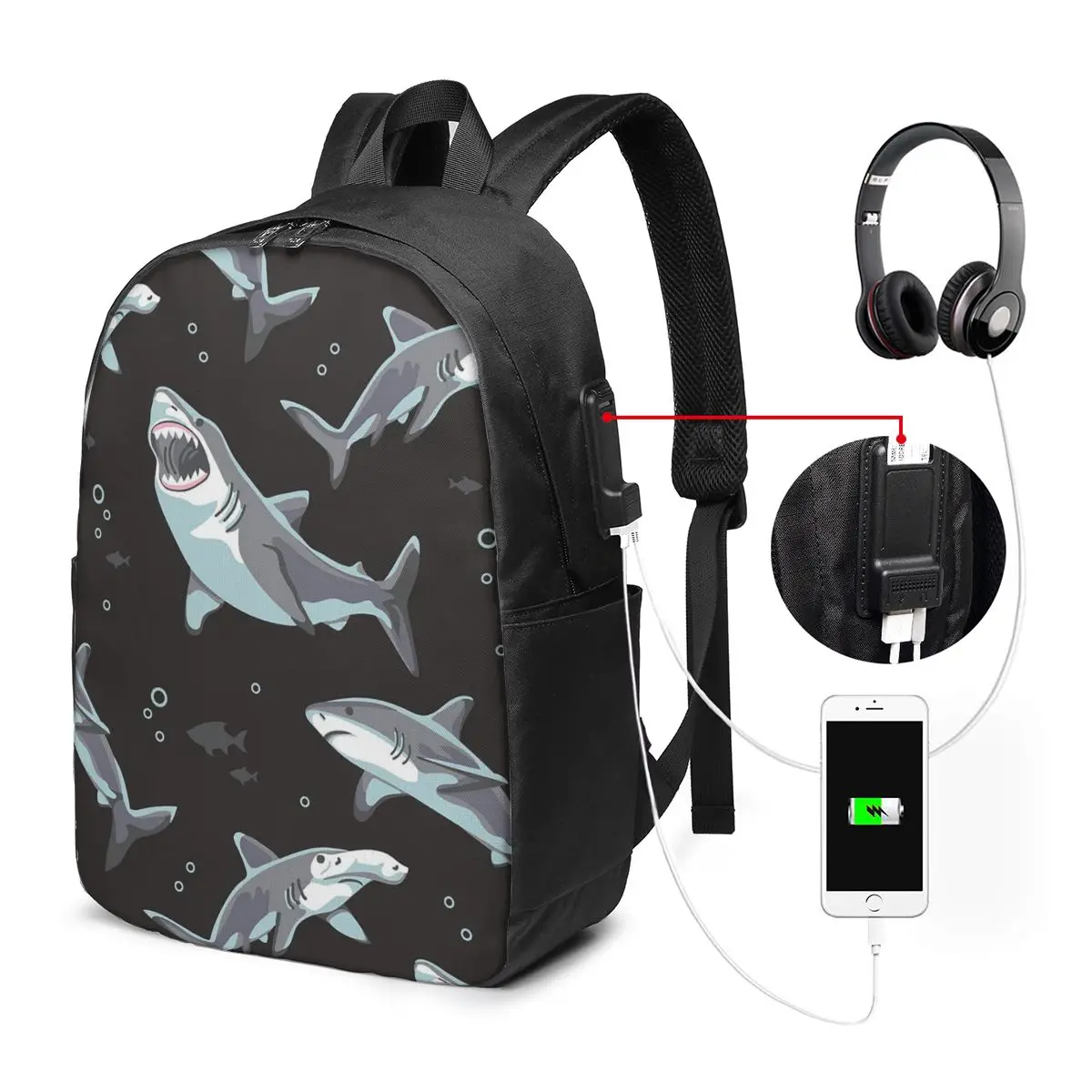 Blue Cartoon Shark Animal Pattern Backpack Travel Notebook Bag Computer College Student School Bag Laptop Shoulder Bags
