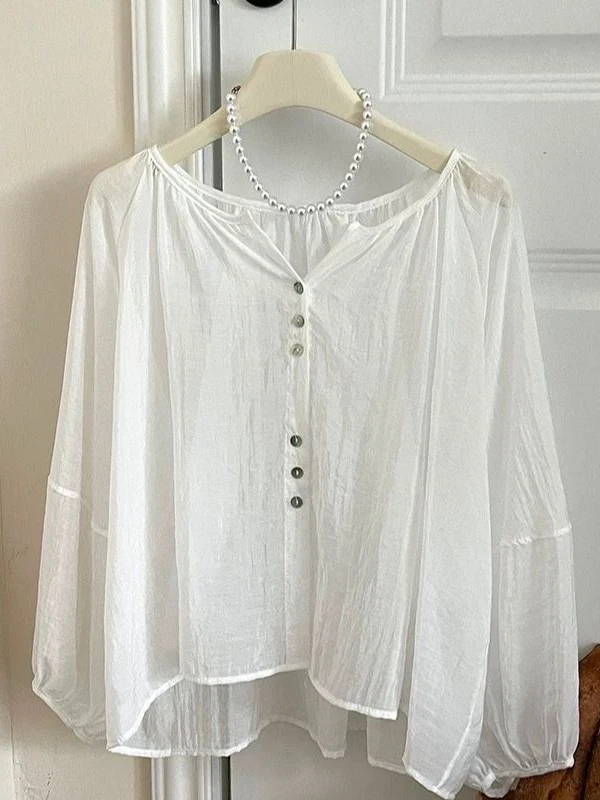 เสื้อผู้หญิงทรงหลวมสไตล์ลำลอง ผ้าฝ้ายสีฟ้าทะเล ป้องกันแสงแดด รุ่นใหม่สำหรับฤดูร้อน