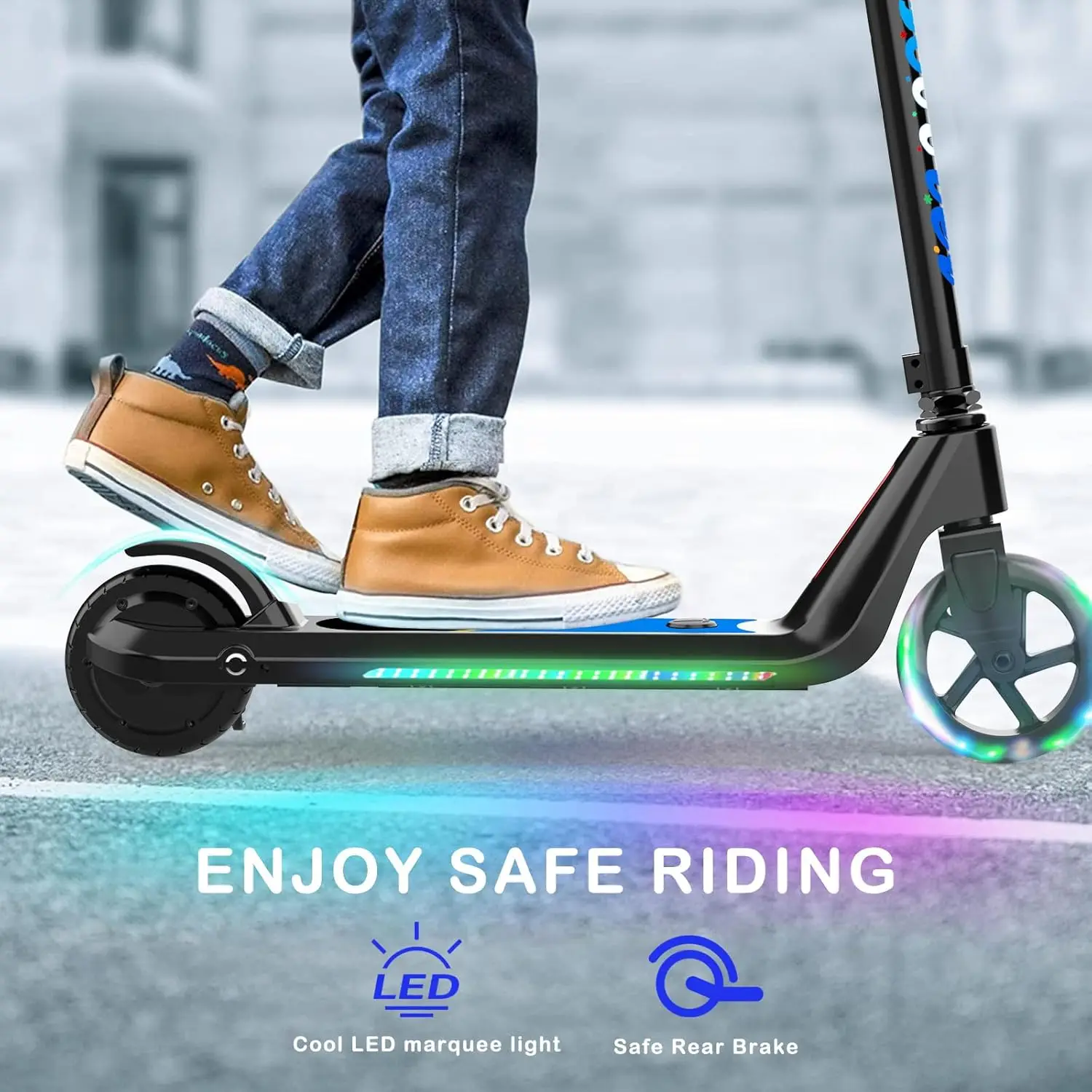 Scooter elettrico per bambini dai 6 ai 10 anni, Kick-Start Boost Scooter per bambini con velocità e altezza regolabili, Scooter per bambini con Flash W