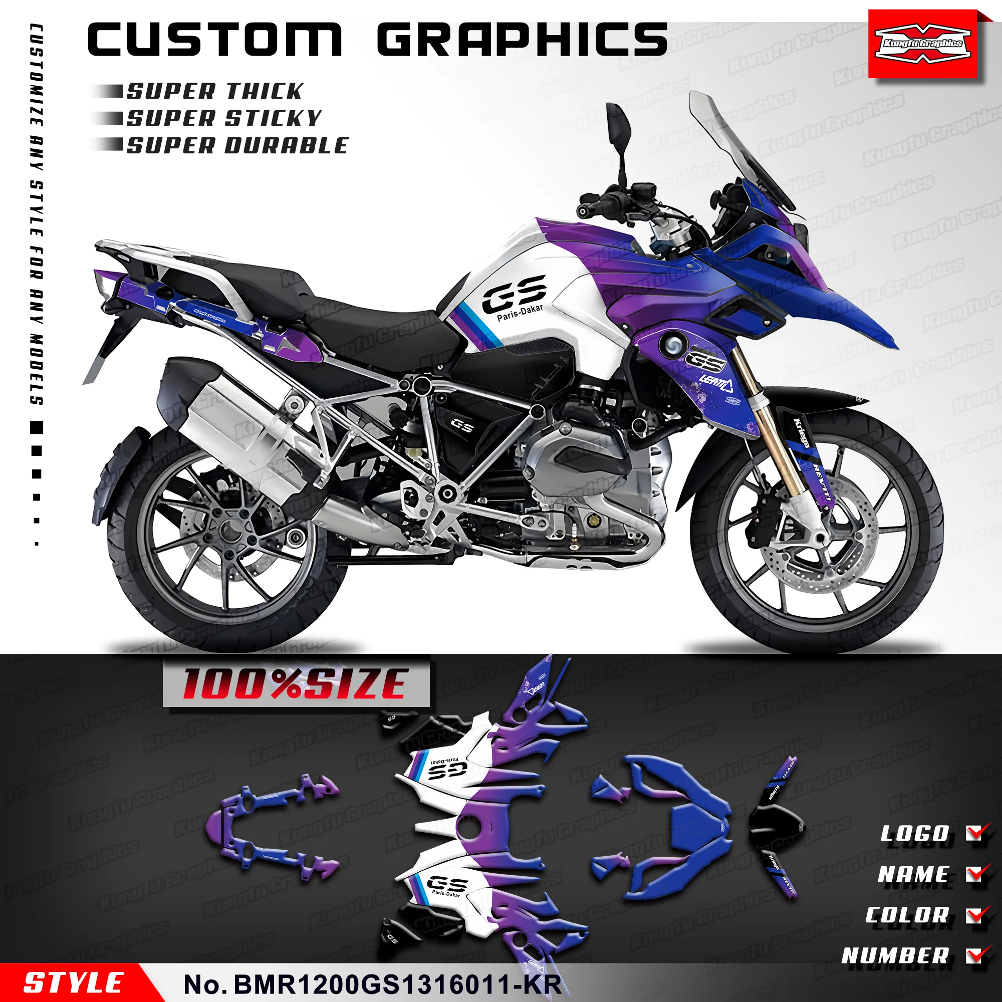 

KUNGFU GRAPHICS Racing Sticker Motorcycle Decals for R1200 GS R1200GS 2013 2014 2015 2016, Decoration, BMR1200GS1316011-KR