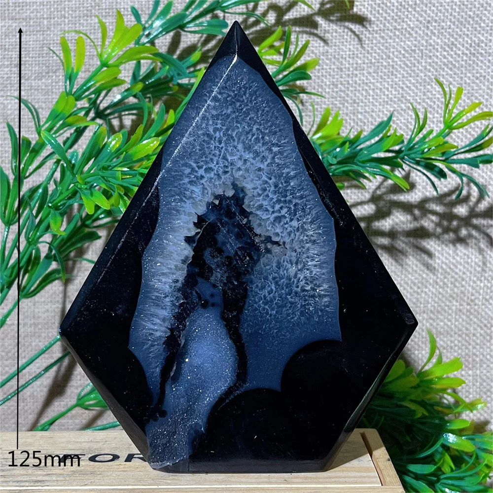 Crystal Natural Black Agate Torch Geode Flame Free Form Point Slab Stone Wicca Spiritual  Gemstones Minerals Home Decoration