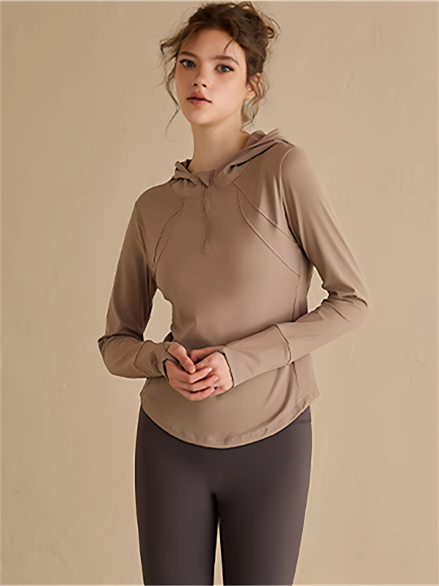 

Fce Lined Long Sve T-irt Women's Fitn Yoga Wear Slim Fit f Zipper Brued Autumn Winter New Sle Sportswear