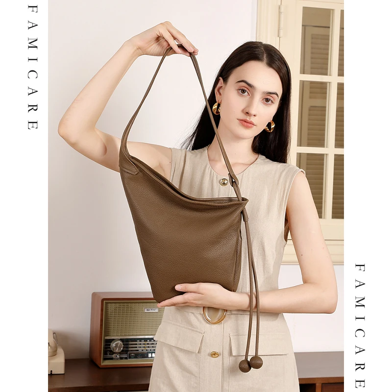 

New Genuine Leather Lady Lazy Dumpling Bag Girls Minimalist Niche Asymmetric Design Handbag Women Single Shoulder Crossbody Bag