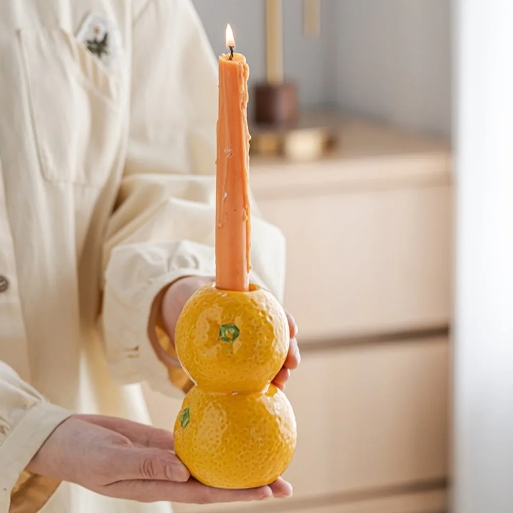 New Ceramic Fruit Candle Holder Desk Ornament Orange Lemon Strawberry Candlestick Unique Style Candle Rack Tabletop Decor