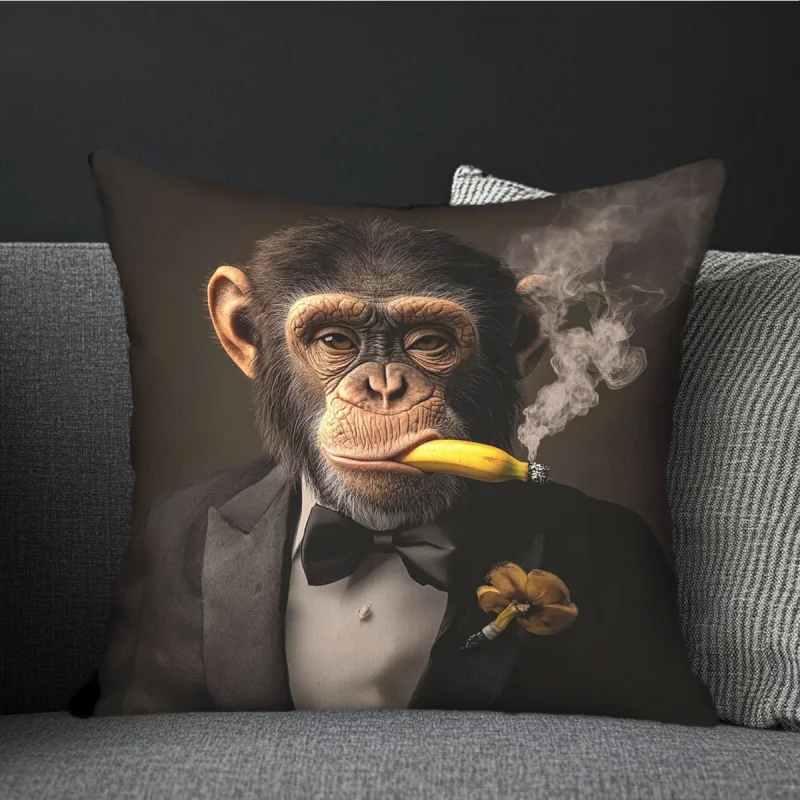 VIKAMA Cute Gentleman Monkey Print Pillowcase – Perfect for Sofas, Bedrooms, and Living Rooms – Home Decor – Machine Washable
