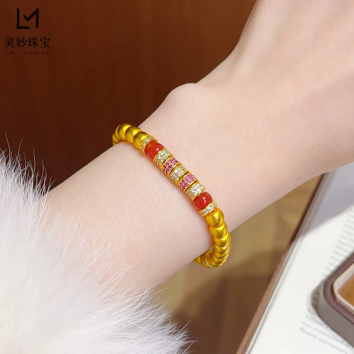 Dignified Bracelet Women's 24K Gold AU999 - Exquisitely Crafted Diamond Nanhong, Rose & Apple Noble Design, Elder Gift Selection