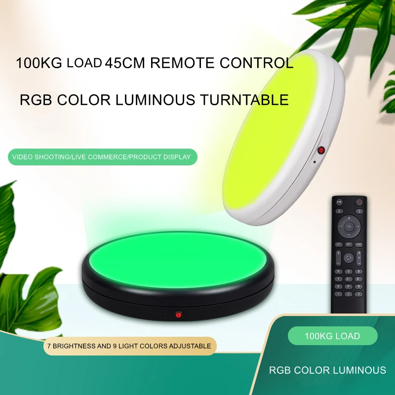 45CM Remote Control 9 RGB Color Luminous Electric Rotary 360° Panoramic Photography Turntable 100KG Load 6000K CCT 22~45S/Circle