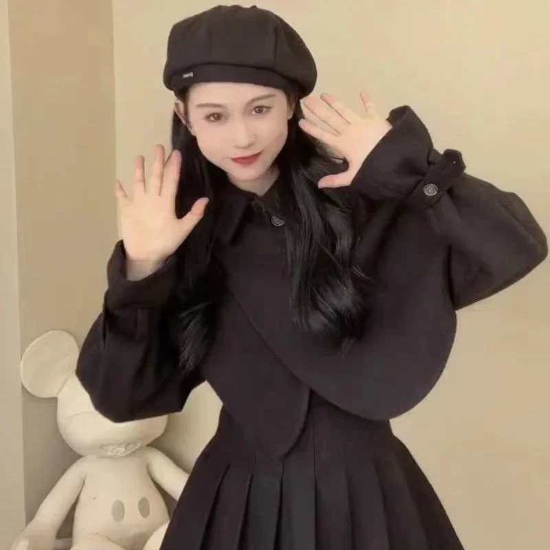 Hi-q-traje lana para mujer, camisa invierno, Falda plisada, traje dos piezas, платье Lolita celebridas calleje