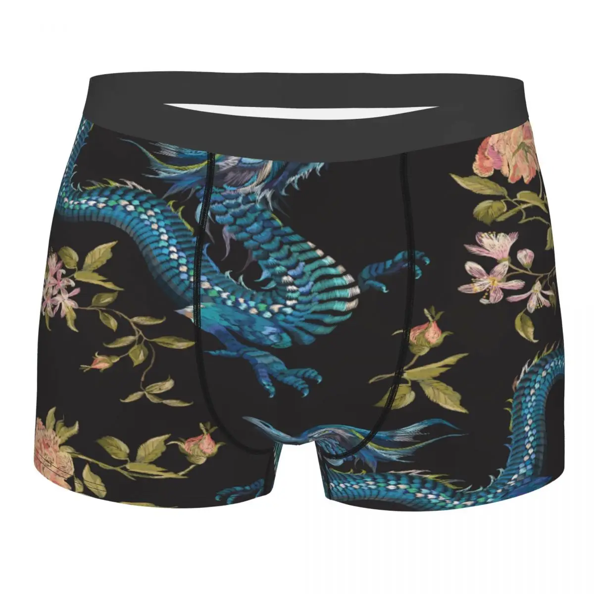 

Men's Panties Underpants Boxershorts Embroidery Floral Dragons And Gold Roses Underwear for Man Sexy Male Boxer Shorts