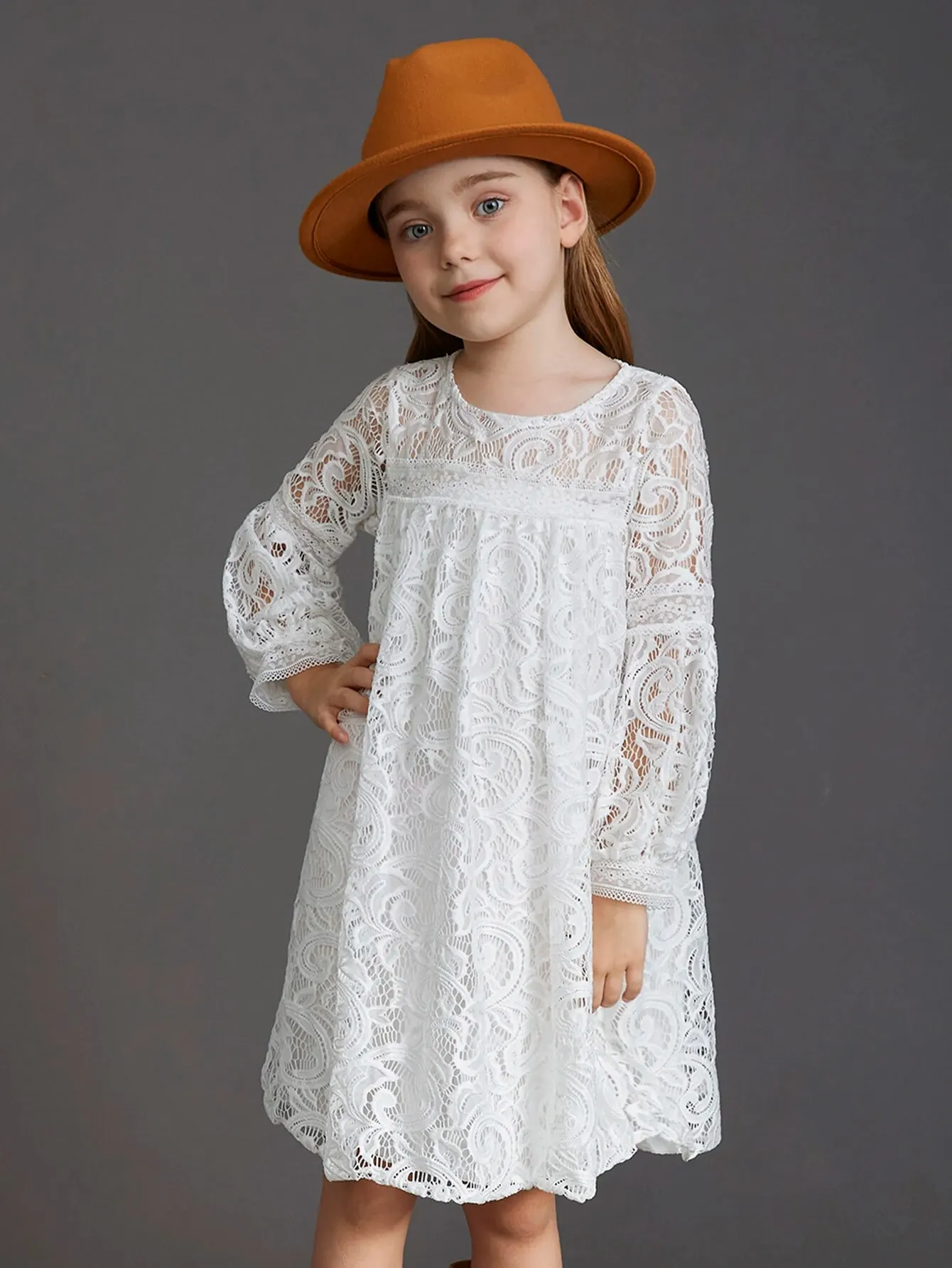 Girls Lace Long Sleeve Pink White Dress Baby Kids Bohemia Elegant Princess Party Vestidos Costumes CHildren Clothing for 3-12y