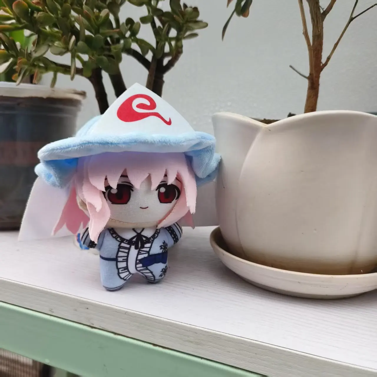 Lovely Anime Touhou Project Saigyouji Yuyuko Chibi Cotton Plush Doll 10cm Printed Keychain​ Pendant Gift