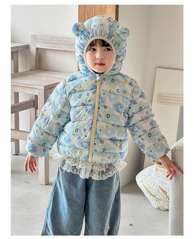 

2025 New Blue Printed Cotton Clothing Children's Winter Jacket Children's Jacket Jacket Top