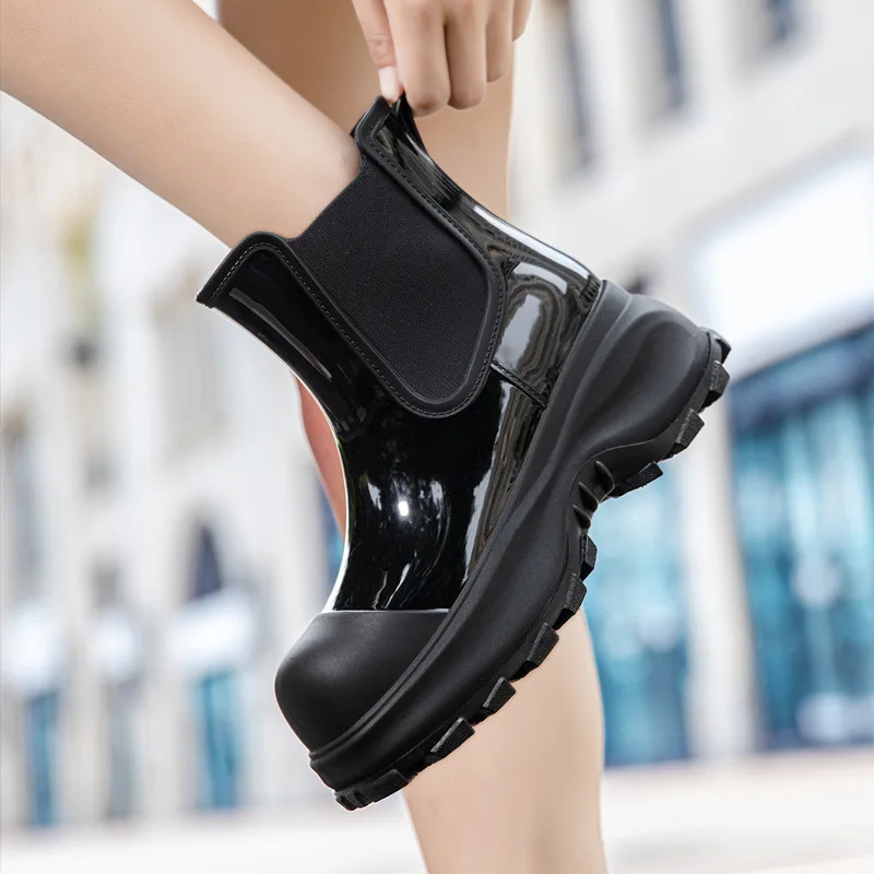 Women Ankle Boots Vintage Chunky Boots Waterproof Platform Fashion Rainshoes High Quality Casual Outdoor Shoes For Female 36-41