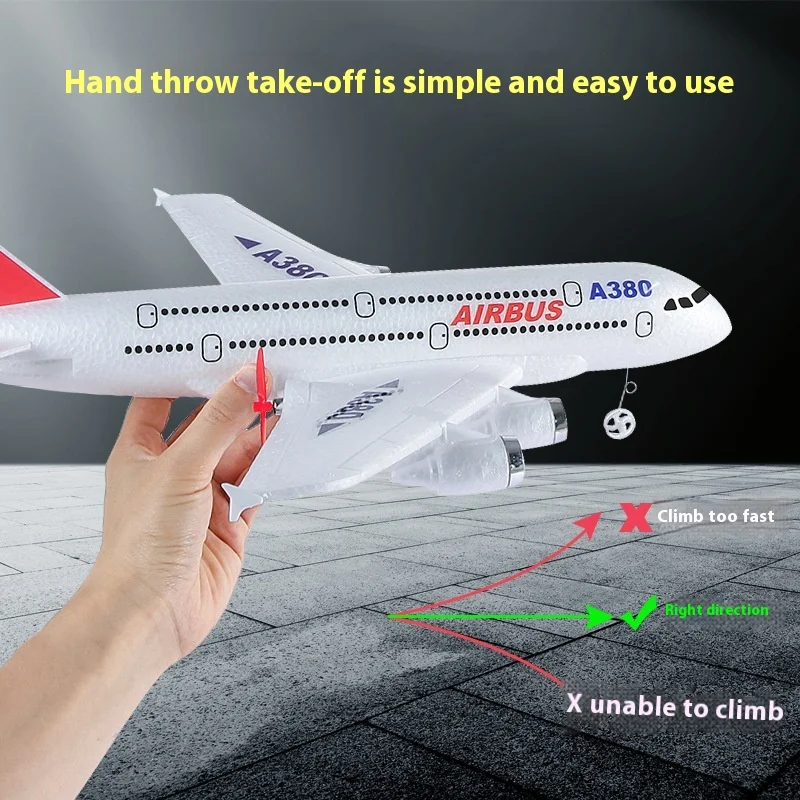 Hw30 Remote Control Aircraft A380 Airbus 2-Channels Fixed Wing Foam Airplane Push-Back Dual Power Sailplane Model Airplane Gift